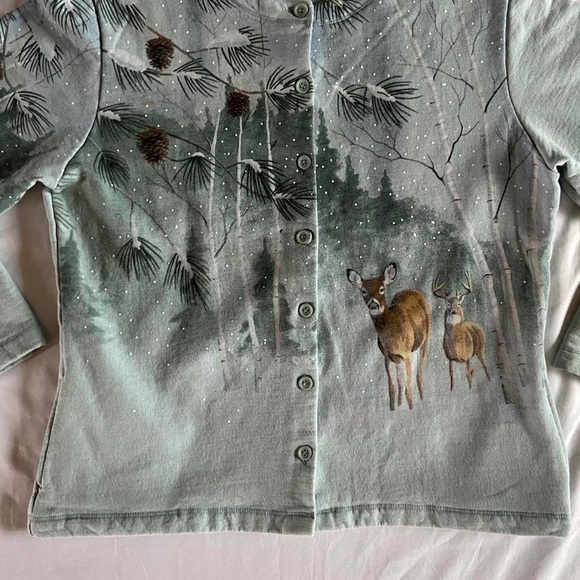 90s winter scene buttoned cardigan - Picture 4 of 7